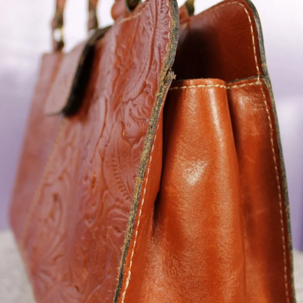Patricia Nash Tooled Leather Satchel in Cognac Brown